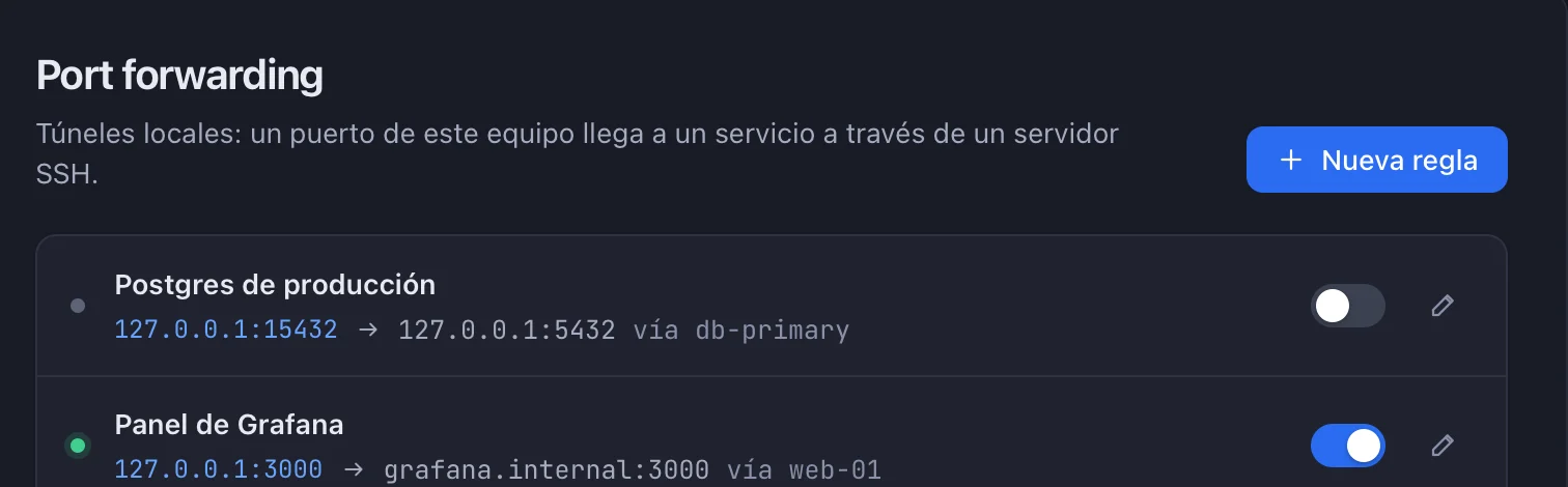 Reglas de port forwarding de Nodo con una activa